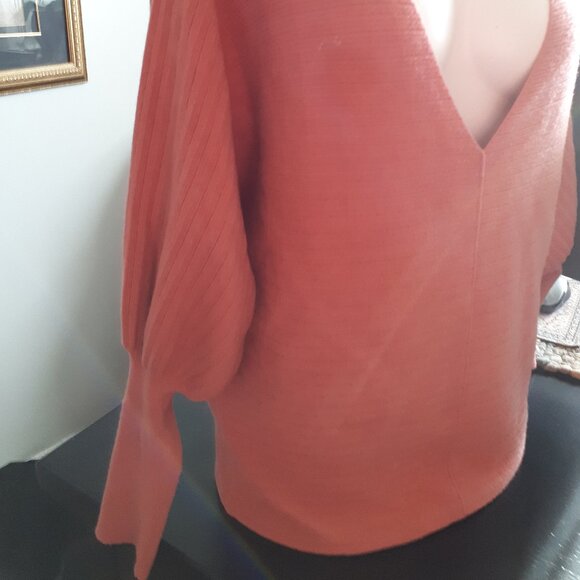 Sweater - Sz. L - Coral with Plunging V Neckline by Kaily K - Picture 3 of 5